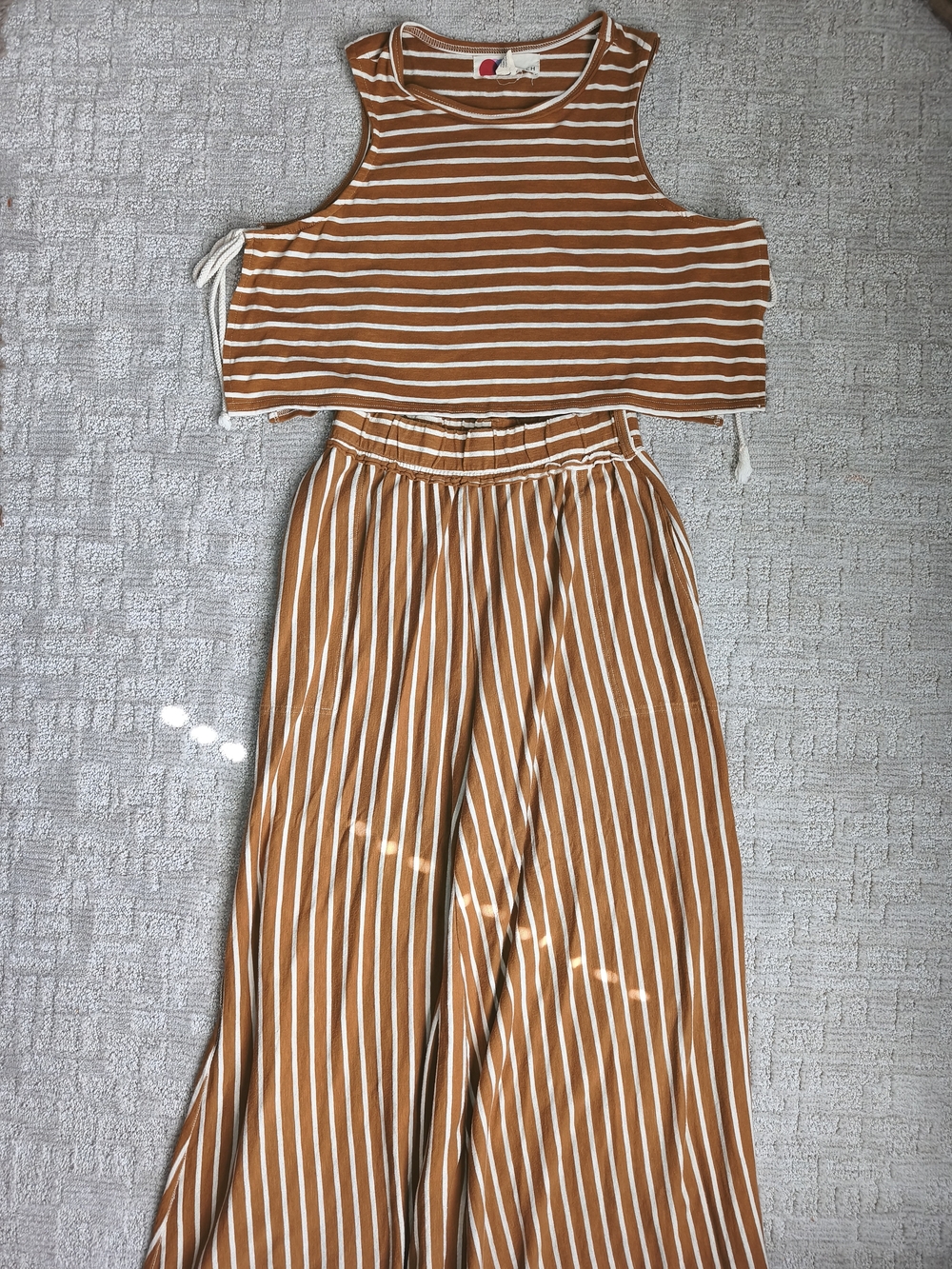 Free People Beach Sunnydaze Striped Pants & Crop Top Co-Ord Set Brown Small S - Picture 4 of 13